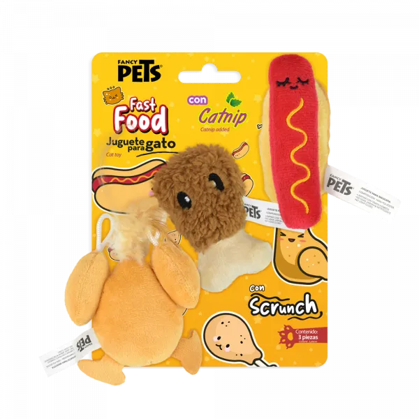 3 PACK JUGUETE P/GATO COMIDA RAPIDA